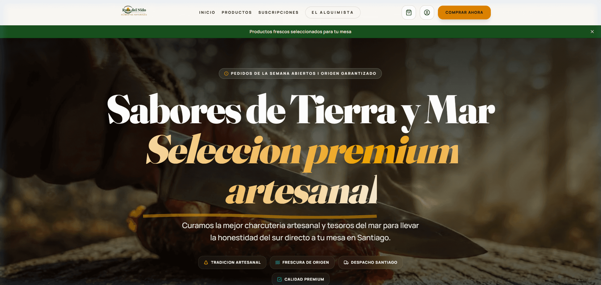 Interfaz de la plataforma Ruta del Nido con asistente culinario
